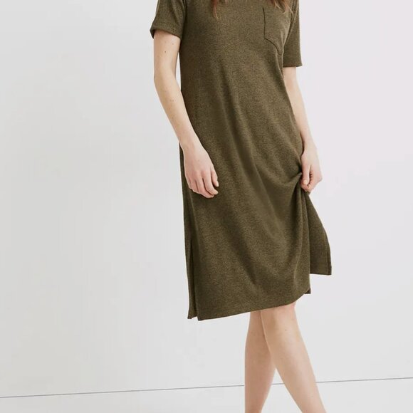 NWT MADEWELL WOMEN'S OLIVE GREEN SHORT SLEEVE RIBBED POCKET TEE MIDI DRESS Sz XL - Picture 2 of 5